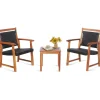 3-Piece Patio Acacia Wood Bistro Set, Patiojoy Outdoor Furniture Set with 2 Chairs & 1 Side Table
