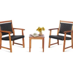 3-Piece Patio Acacia Wood Bistro Set, Patiojoy Outdoor Furniture Set with 2 Chairs & 1 Side Table