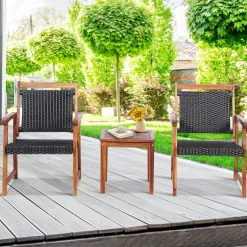 3-Piece Patio Acacia Wood Bistro Set, Patiojoy Outdoor Furniture Set with 2 Chairs & 1 Side Table