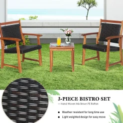 3-Piece Patio Acacia Wood Bistro Set, Patiojoy Outdoor Furniture Set with 2 Chairs & 1 Side Table