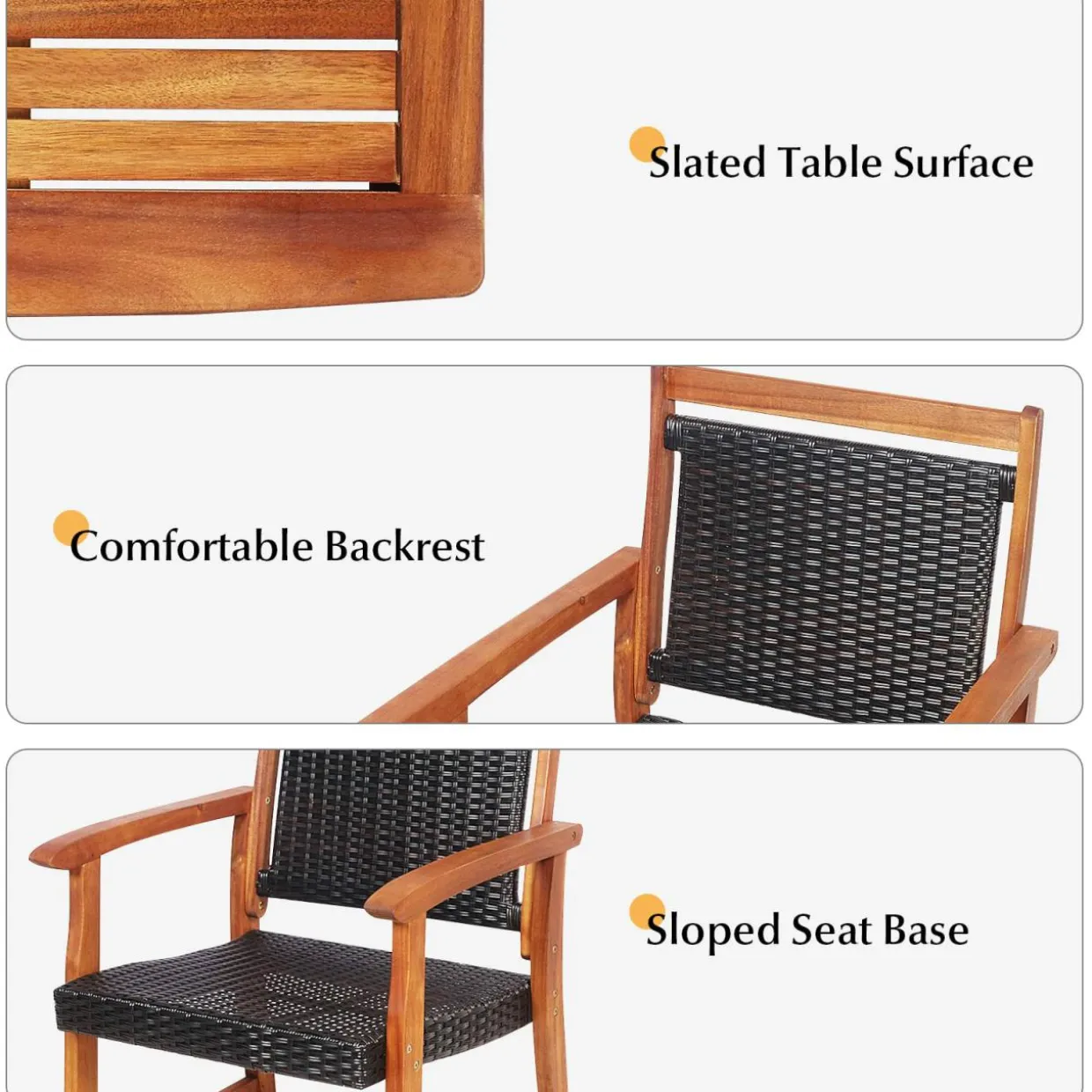 3-Piece Patio Acacia Wood Bistro Set, Patiojoy Outdoor Furniture Set with 2 Chairs & 1 Side Table
