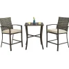 3 Piece Patio Bar Set, Outdoor Bar Stool Bistro Set w/ 27.5" Square Table, 2 Wicker Cushioned Chairs