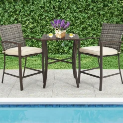 3 Piece Patio Bar Set, Outdoor Bar Stool Bistro Set w/ 27.5