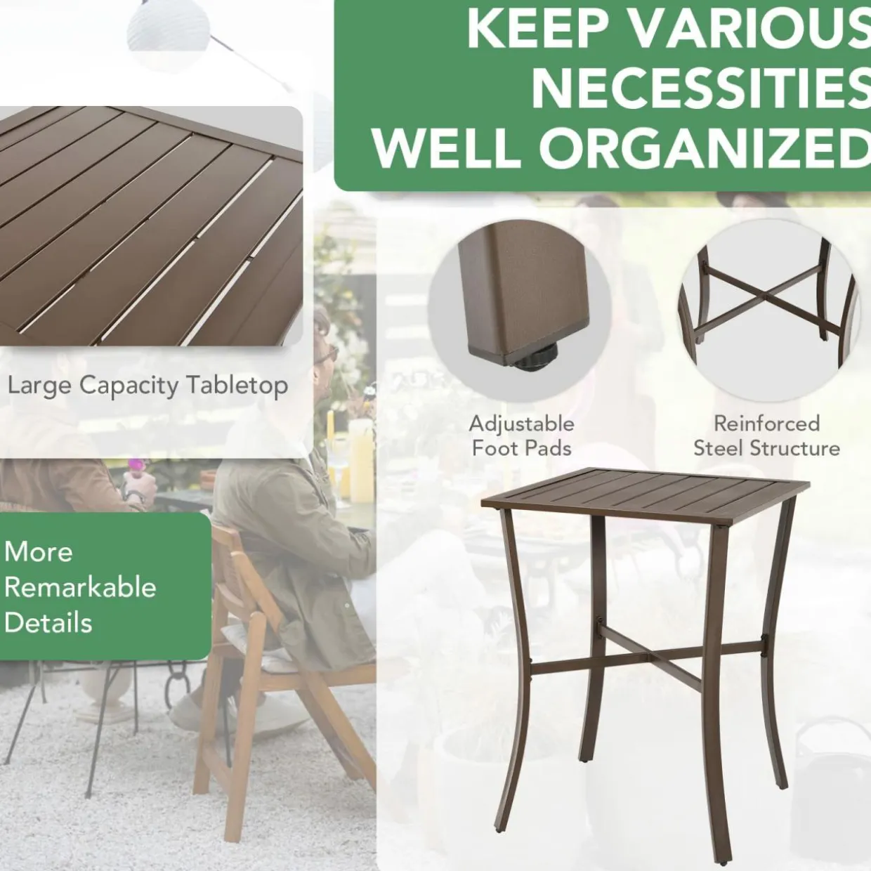 3 Piece Patio Bar Set, Outdoor Bar Stool Bistro Set w/ 27.5" Square Table, 2 Wicker Cushioned Chairs