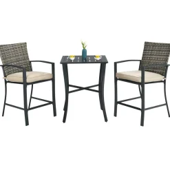3 Piece Patio Bar Set, Outdoor Bar Stool Bistro Set w/ 27.5