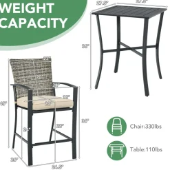 3 Piece Patio Bar Set, Outdoor Bar Stool Bistro Set w/ 27.5