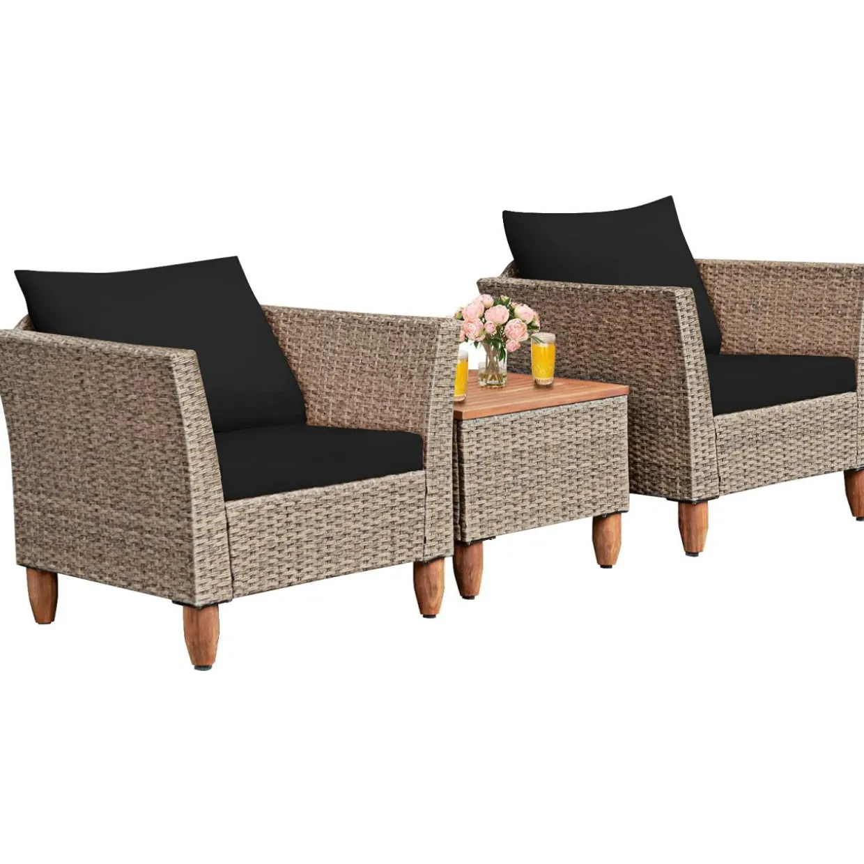 3 Piece Patio Furniture Set, Outdoor Wicker Rattan Bistro Sofa Set