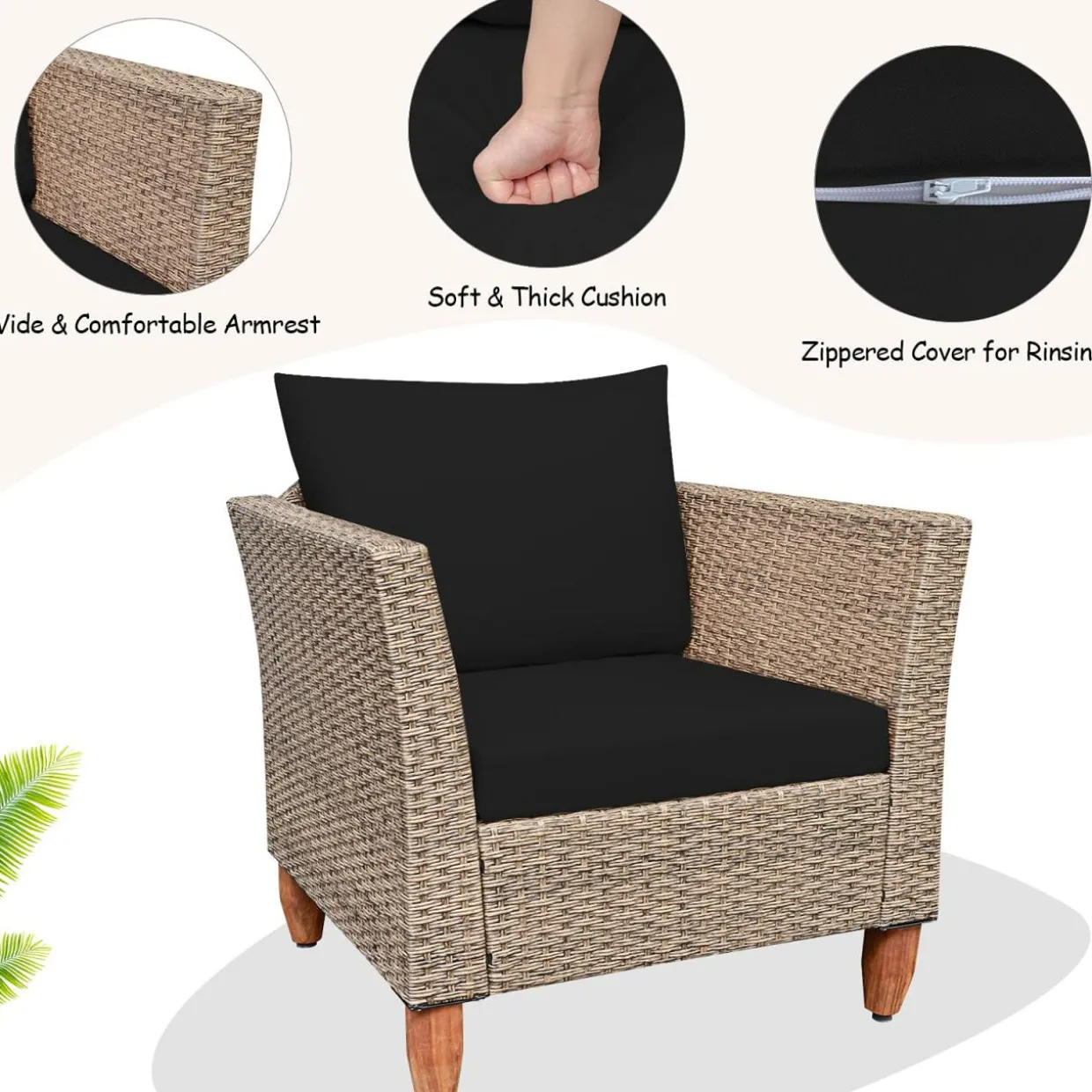 3 Piece Patio Furniture Set, Outdoor Wicker Rattan Bistro Sofa Set