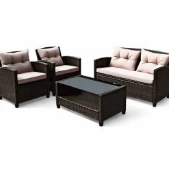 4-Piece Patio Furniture Set, Rattan Wicker Chair Set with 1 Loveseat, 2 Single Sofas
