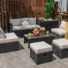 8-Piece Patio Furniture Set with Cover, 2 Ottomans, 2 Armless Sofas & Corner Sofas