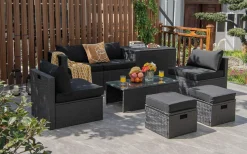 8-Piece Patio Furniture Set with Cover, 2 Ottomans, 2 Armless Sofas & Corner Sofas