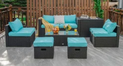 8-Piece Patio Furniture Set with Cover, 2 Ottomans, 2 Armless Sofas & Corner Sofas