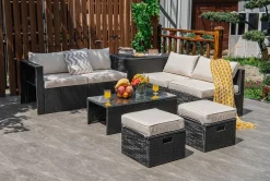 8-Piece Patio Furniture Set with Cover, 2 Ottomans, 2 Armless Sofas & Corner Sofas