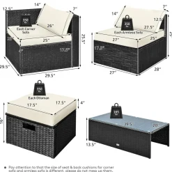 8-Piece Patio Furniture Set with Cover, 2 Ottomans, 2 Armless Sofas & Corner Sofas