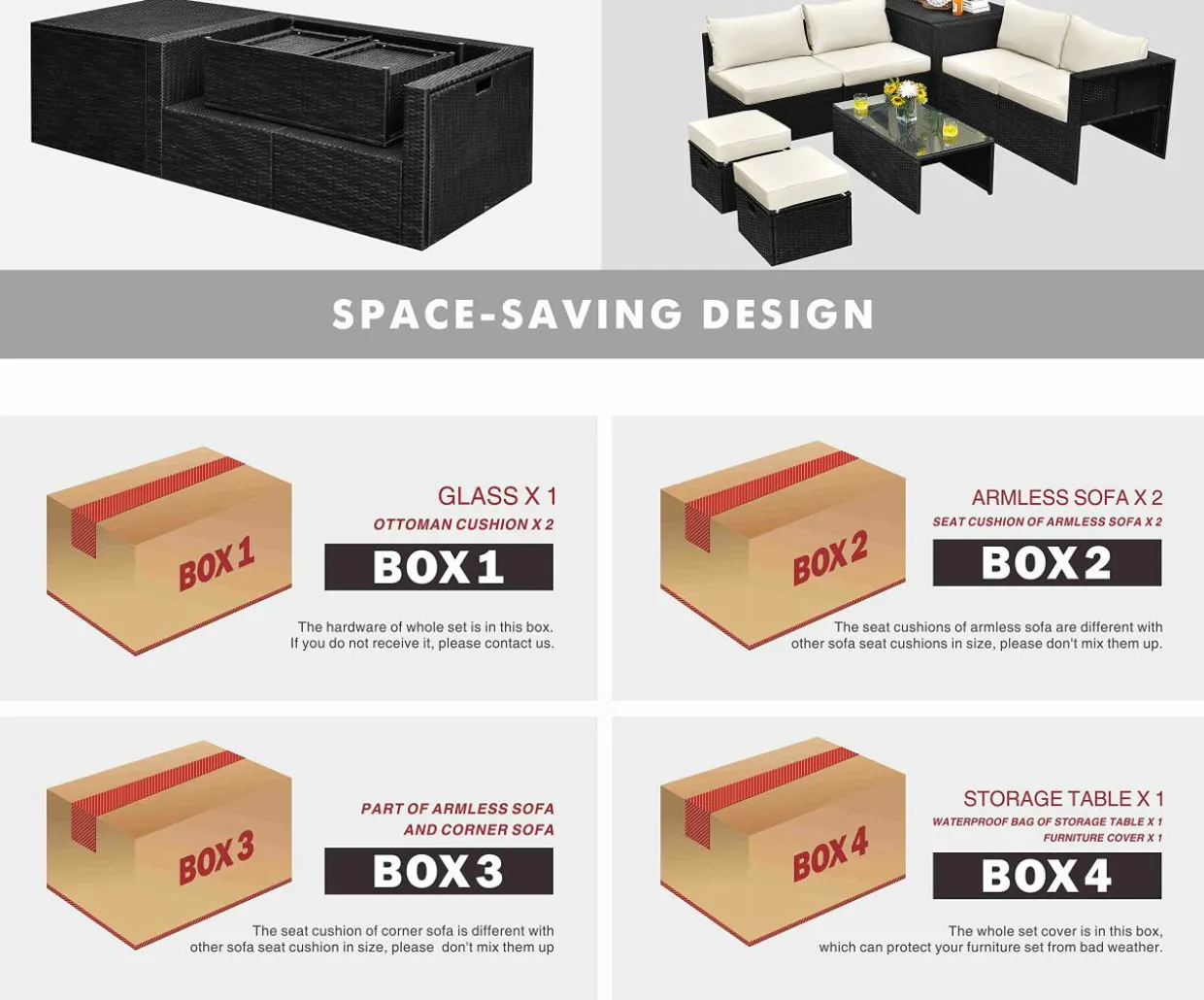 8-Piece Patio Furniture Set with Cover, 2 Ottomans, 2 Armless Sofas & Corner Sofas