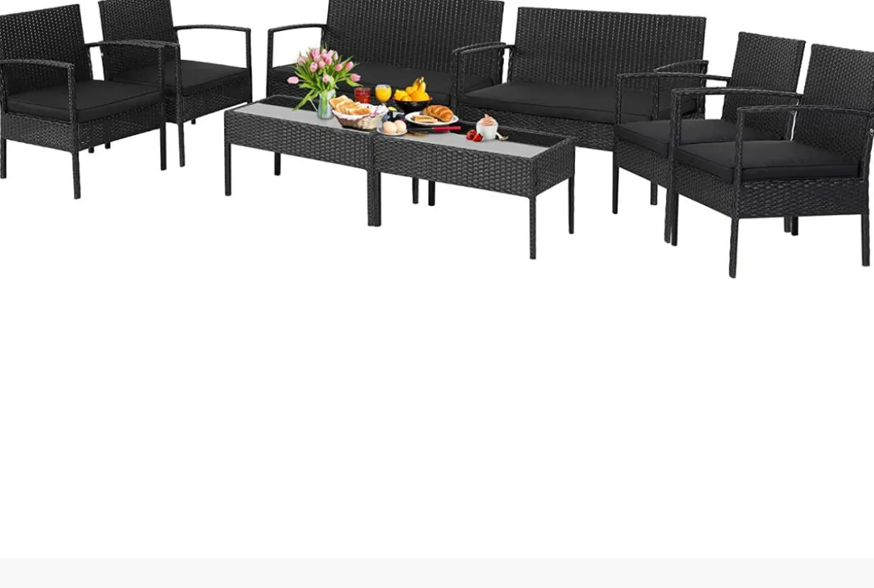 4 Piece Patio Rattan Conversation Set, Black