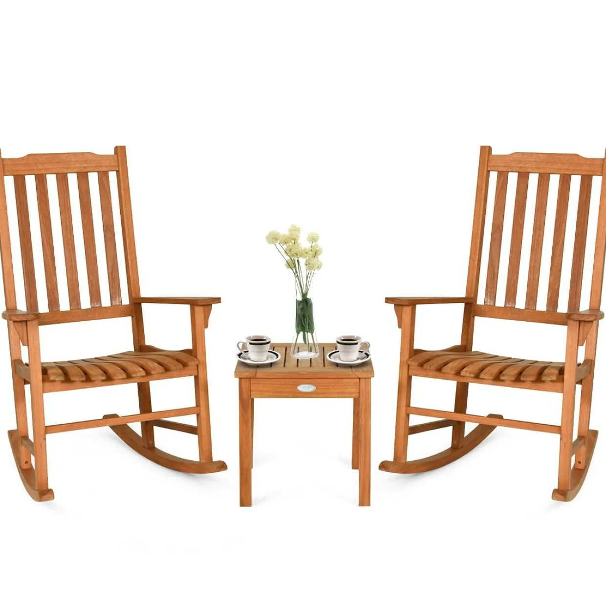 3 Piece Patio Rocking Bistro Set, 2 Rockers and 1 Coffee Table, Outdoor Rocking Chair Set