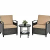 3 Piece Rattan Sofa Set, Patio Conversation Bistro Set w/Coffee Table