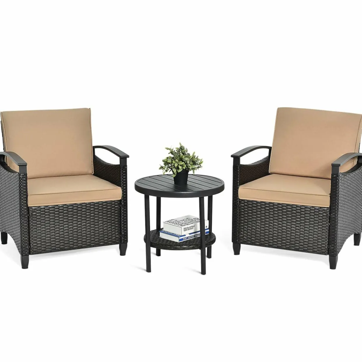 3 Piece Rattan Sofa Set, Patio Conversation Bistro Set w/Coffee Table