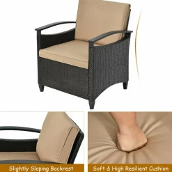 3 Piece Rattan Sofa Set, Patio Conversation Bistro Set w/Coffee Table