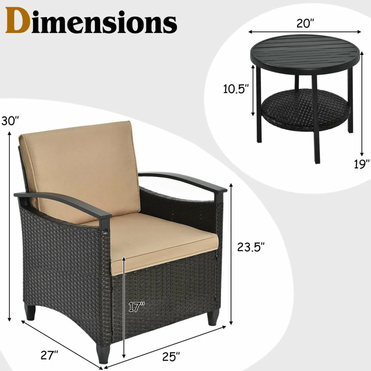 3 Piece Rattan Sofa Set, Patio Conversation Bistro Set w/Coffee Table