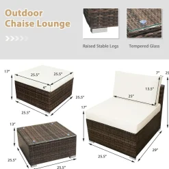 5 Piece Wicker Lounge Chair Set, with Tempered Glass Coffee Table