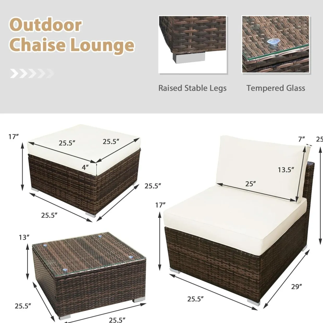 5 Piece Wicker Lounge Chair Set, with Tempered Glass Coffee Table