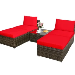 5 Piece Wicker Lounge Chair Set, with Tempered Glass Coffee Table