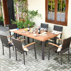 7-Piece Wicker Patio Dining Set, Patiojoy Outdoor Rattan Garden Yard Furniture Set
