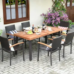 7-Piece Wicker Patio Dining Set, Patiojoy Outdoor Rattan Garden Yard Furniture Set