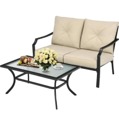 2 Pieces Extra Large Patio Loveseat with Coffee Table