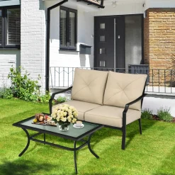 2 Pieces Extra Large Patio Loveseat with Coffee Table
