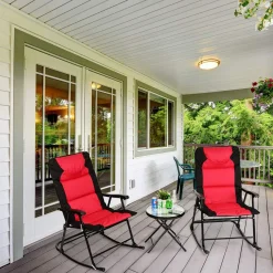 3 Pieces Folding Bistro Set, Outdoor Rocking Chairs with Round Table Set