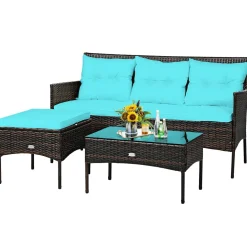 3 Pieces Patio Conversation Set, Outdoor PE Rattan Wicker Furniture Set