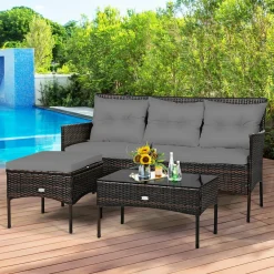 3 Pieces Patio Conversation Set, Outdoor PE Rattan Wicker Furniture Set