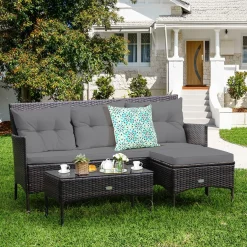3 Pieces Patio Conversation Set, Outdoor PE Rattan Wicker Furniture Set