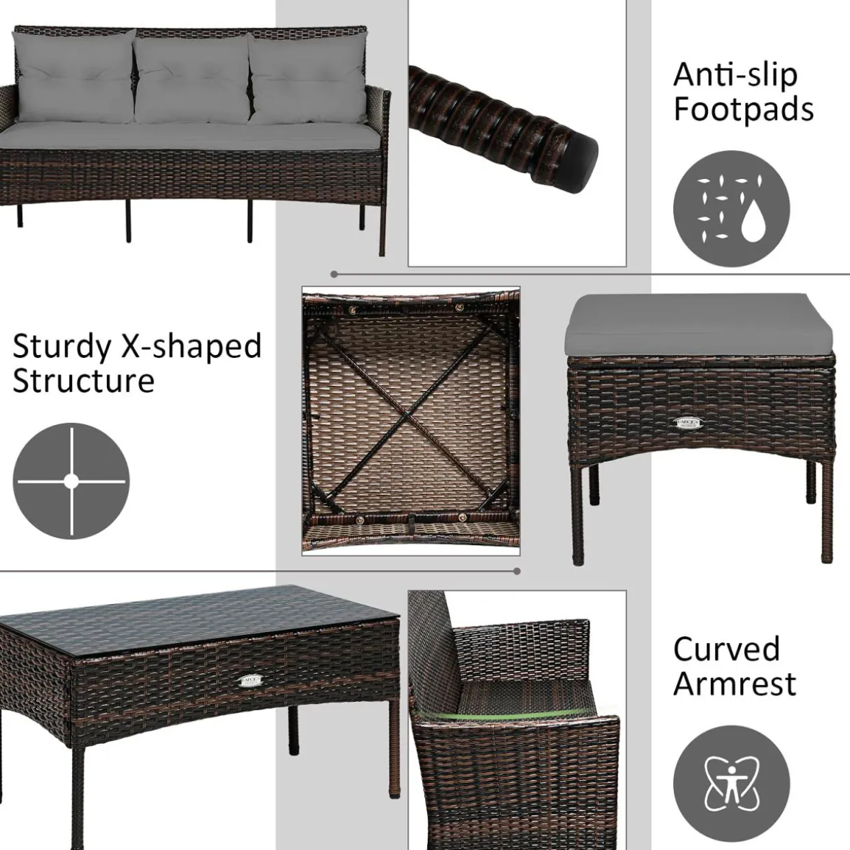3 Pieces Patio Conversation Set, Outdoor PE Rattan Wicker Furniture Set