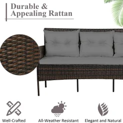 3 Pieces Patio Conversation Set, Outdoor PE Rattan Wicker Furniture Set