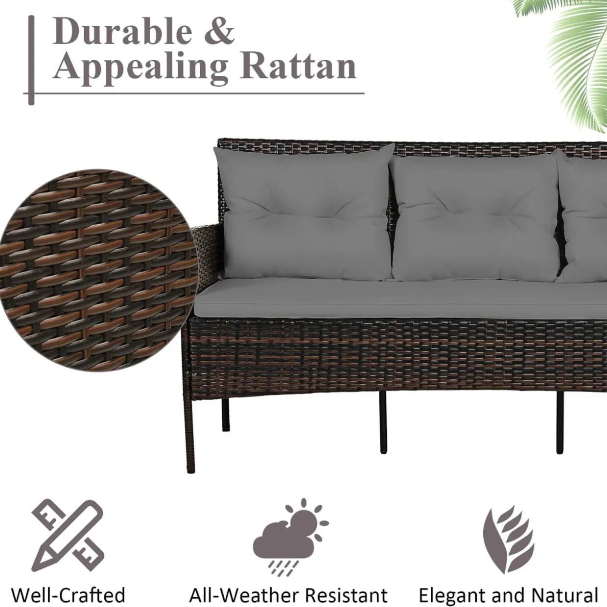 3 Pieces Patio Conversation Set, Outdoor PE Rattan Wicker Furniture Set
