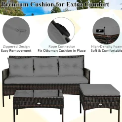 3 Pieces Patio Conversation Set, Outdoor PE Rattan Wicker Furniture Set