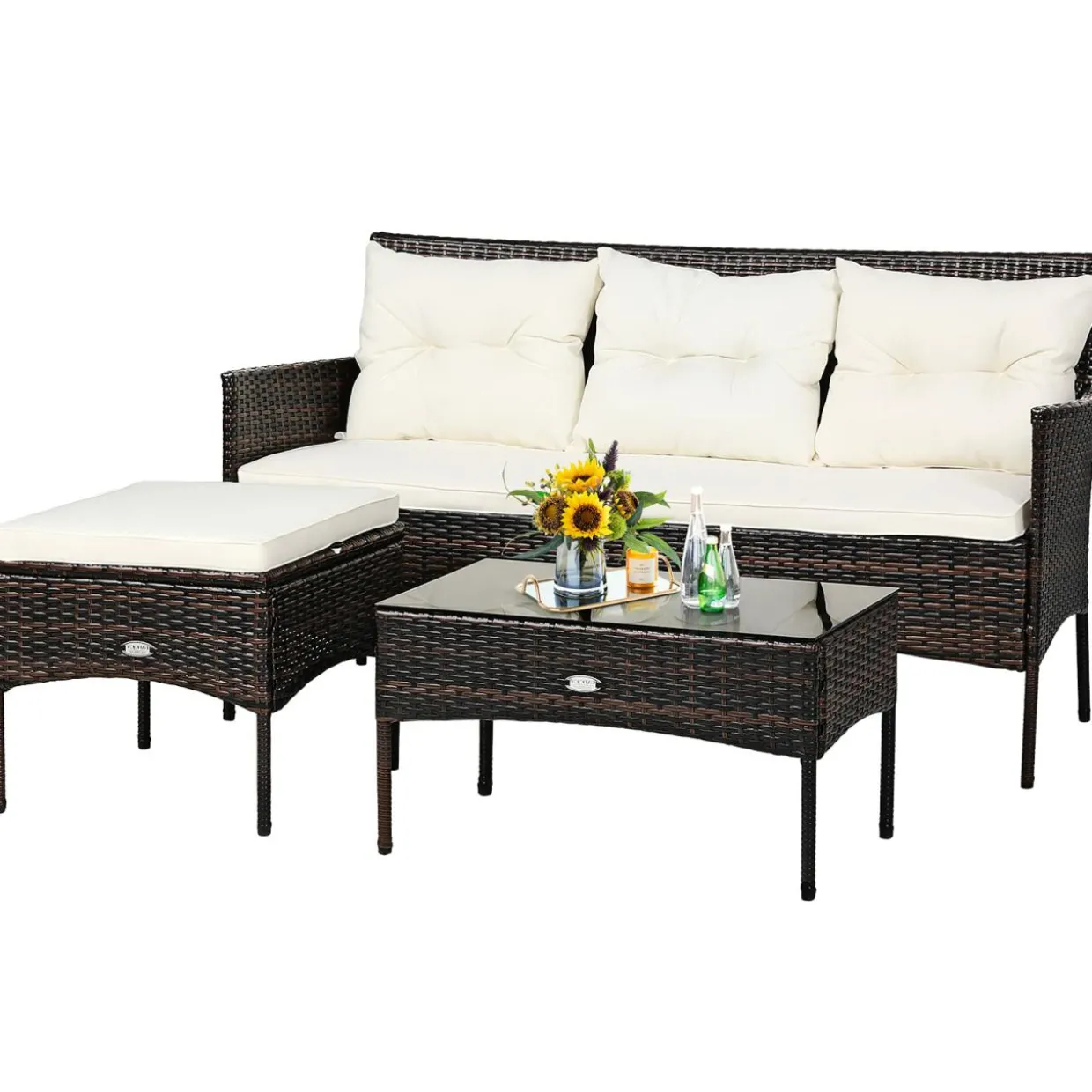 3 Pieces Patio Conversation Set, Outdoor PE Rattan Wicker Furniture Set
