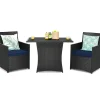 3 Pieces Patio Dining Set, Space-Saving PE Rattan Bistro Set with Tempered Glass Top Table and Cushioned Chairs