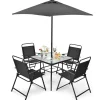 6 Pieces Patio Dining Set with Umbrella, Outdoor Table and Chair Set