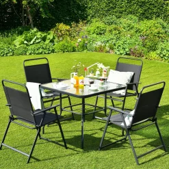 6 Pieces Patio Dining Set with Umbrella, Outdoor Table and Chair Set