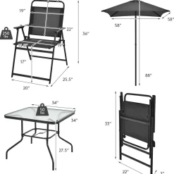 6 Pieces Patio Dining Set with Umbrella, Outdoor Table and Chair Set