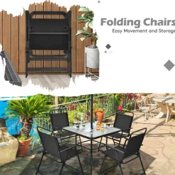 6 Pieces Patio Dining Set with Umbrella, Outdoor Table and Chair Set