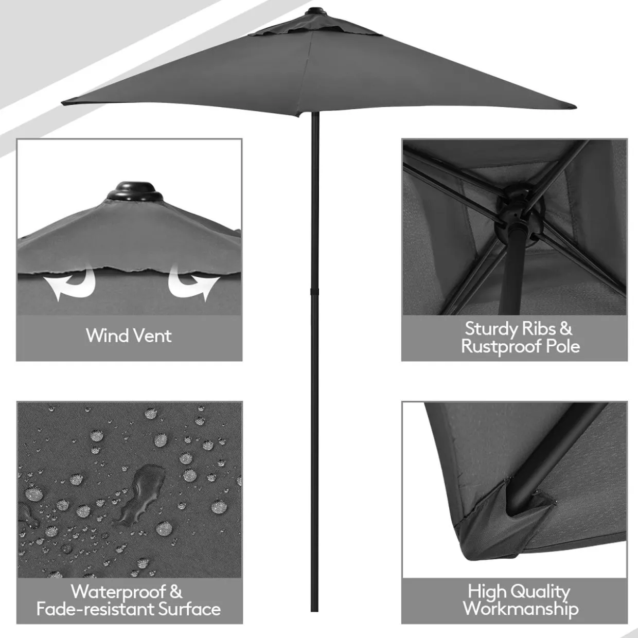 6 Pieces Patio Dining Set with Umbrella, Outdoor Table and Chair Set