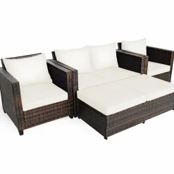 5 Pieces Patio Furniture Set, Outdoor Rattan Sofa Set w/Removable Cushions