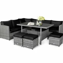 7 Pieces Patio Furniture Set, Outdoor Sectional Rattan Sofa Set with Cushions