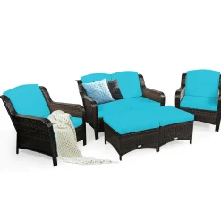 5 Pieces Patio Furniture Set, Outdoor Rattan Conversation Sofa Set with Loveseat